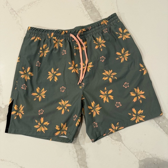 Reel Life Vortex Swim Trunks Lined Floral Mens XL Green/Orange Board Shorts - Picture 1 of 8